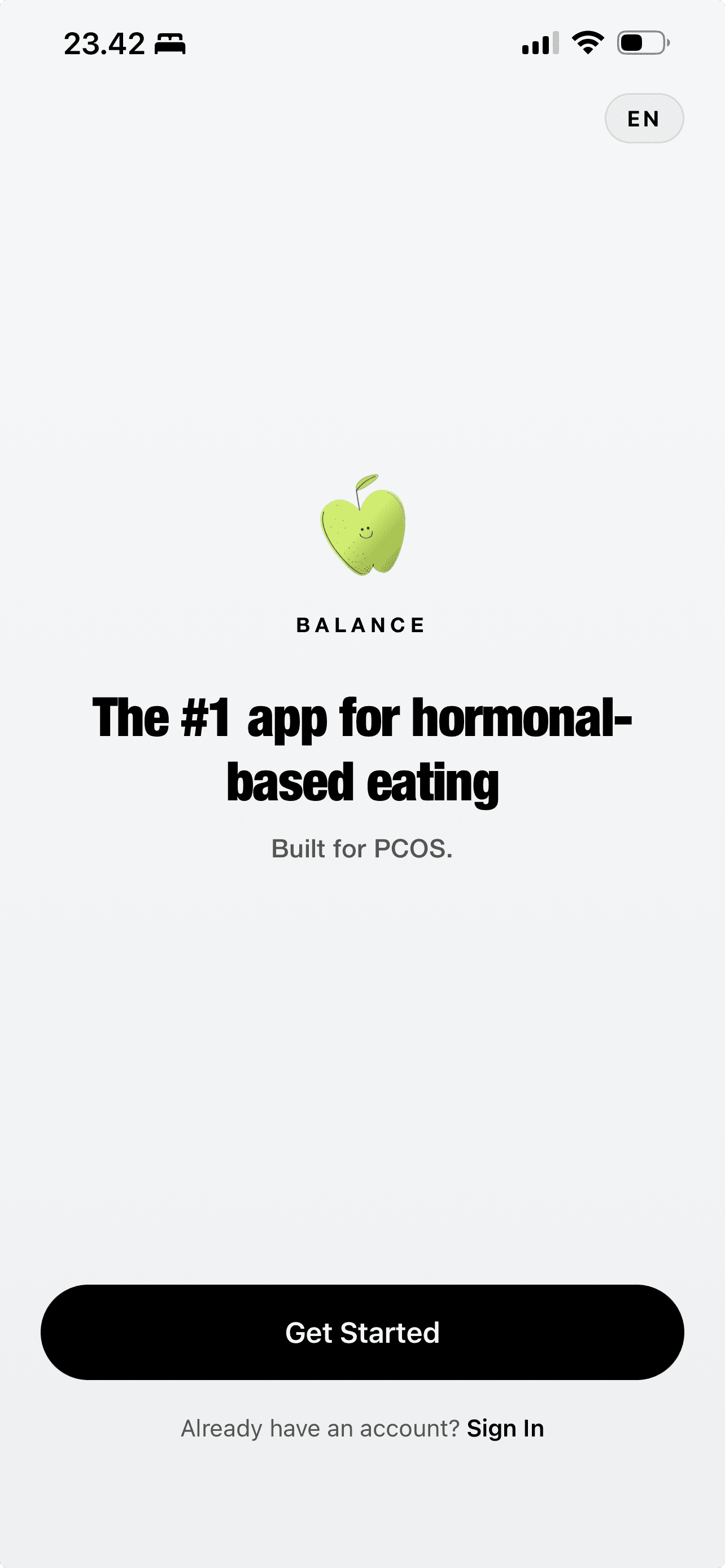 Balance app onboarding screen